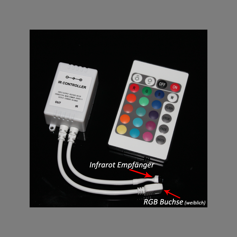 24 Tasten Fernbedienung + RGB Controller mit einem Ausgang (+GRB